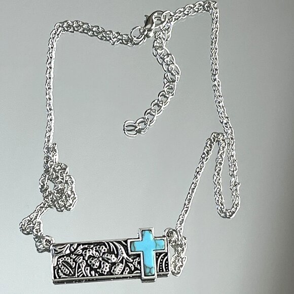 Silvertone Faith Necklace NEW 18" plus extender - Picture 2 of 3